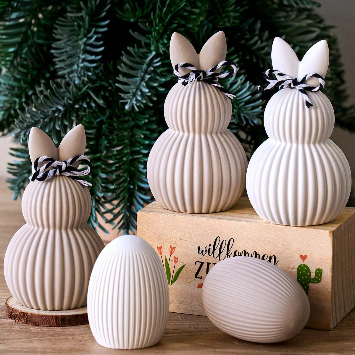 Double Rabbit Ear Silicone Candle Mold DIY Stripe Egg Bunny Aromath Soap Molds Plaster Resin Crafts Making Home Easter Decor