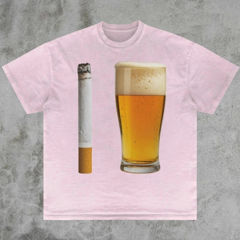 T-Shirt Unisex Beer and Cigarette Funny Offensive Edgy Sarcastic Humor Tee