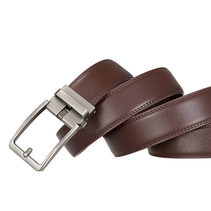 Men's Leather Belt Automatic Buckle Genuine Cowhide for Jeans, Dress, Golf