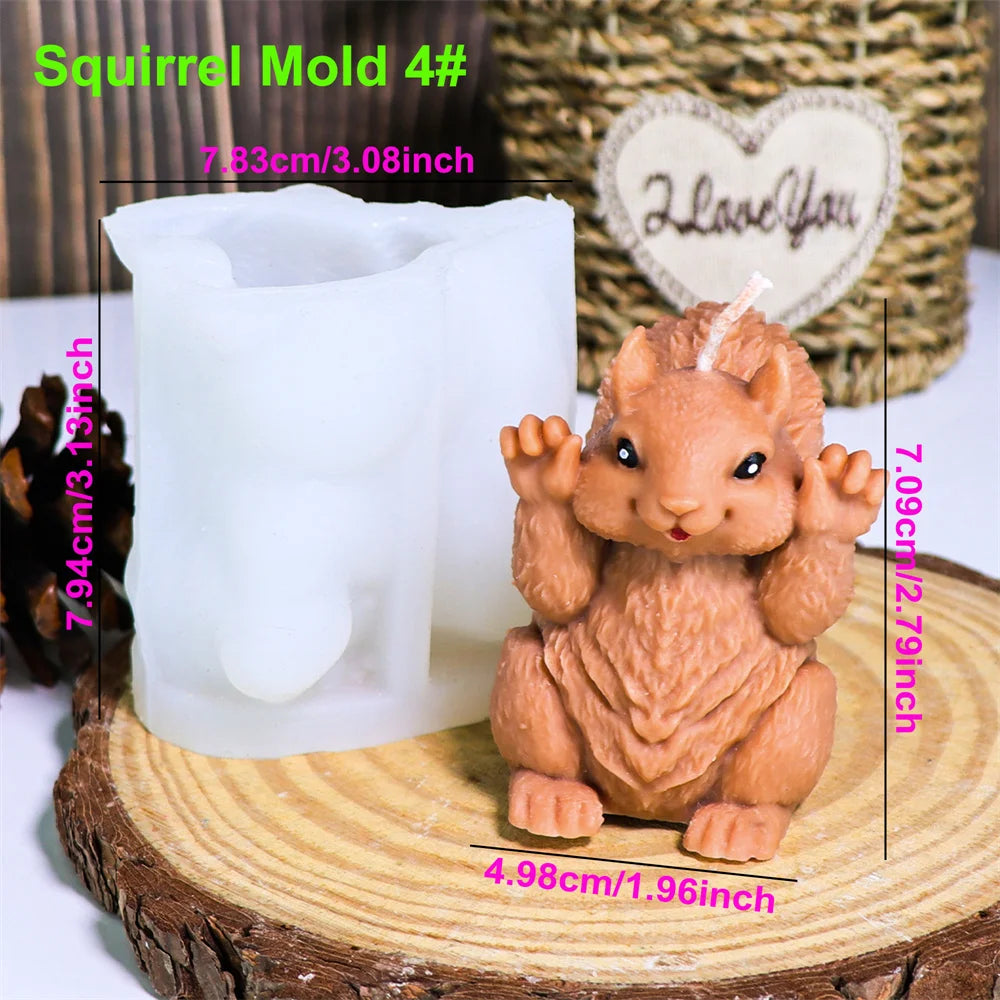 Squirrel & Acorn Candle Mold - Silicone 3D Animal & Nut Molds, 8 Styles