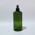 Green PET spray bottle with black sprayer and clear protective cap