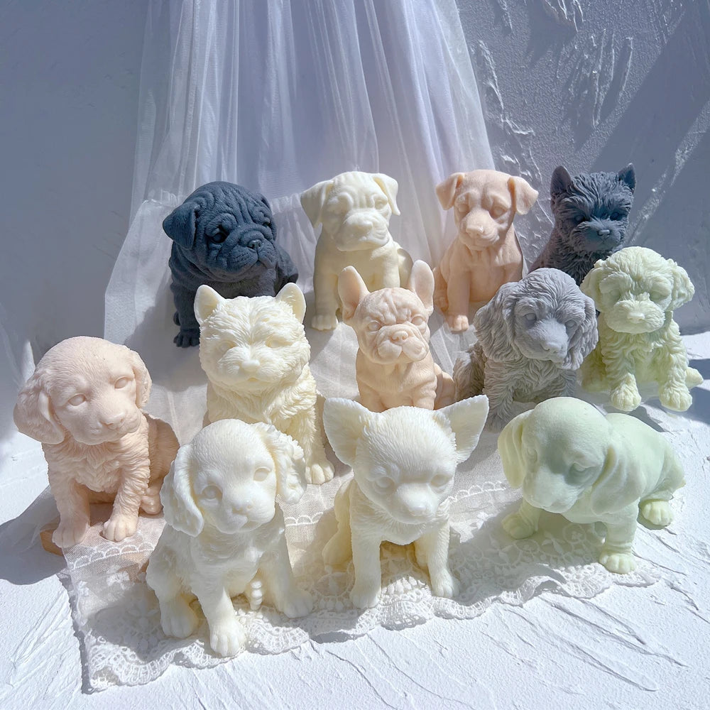 Different Breeds Puppy Candle Mold Animal Puppies Soy Wax Silicone Mould Dog Lover Home Decor