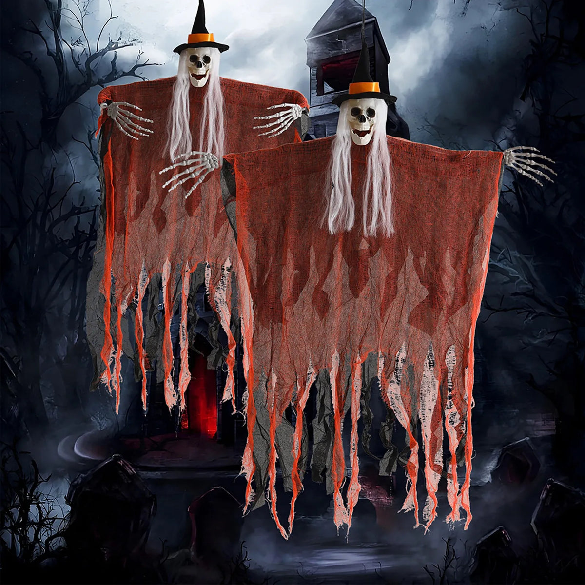 Halloween Skeleton Ghost Hanging Prop, 36 in, 2 Colors, Indoor/Out