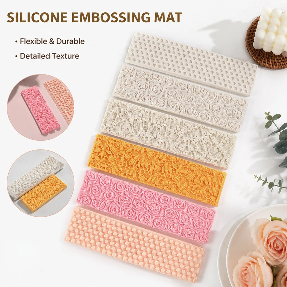 Silicone Embossing Mat for 1.2L Wooden Loaf Soap Mold Rose Honeycomb Bee Texture Liner DIY Handmade Soap Making Tool