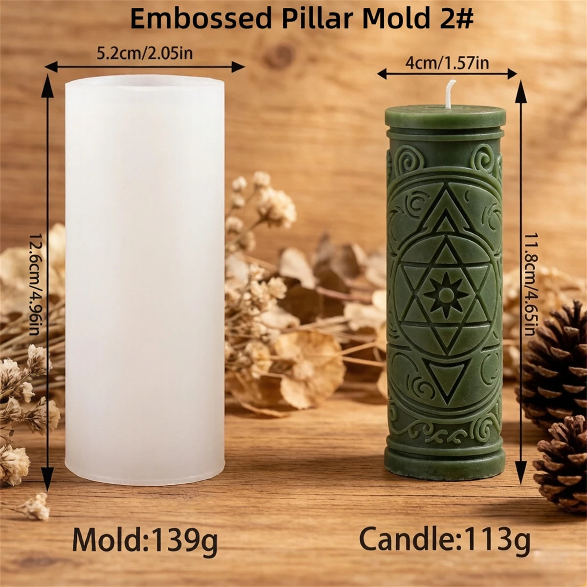 Embossed Pillar Candle Mold - Silicone Celestial Designs, 5 Styles