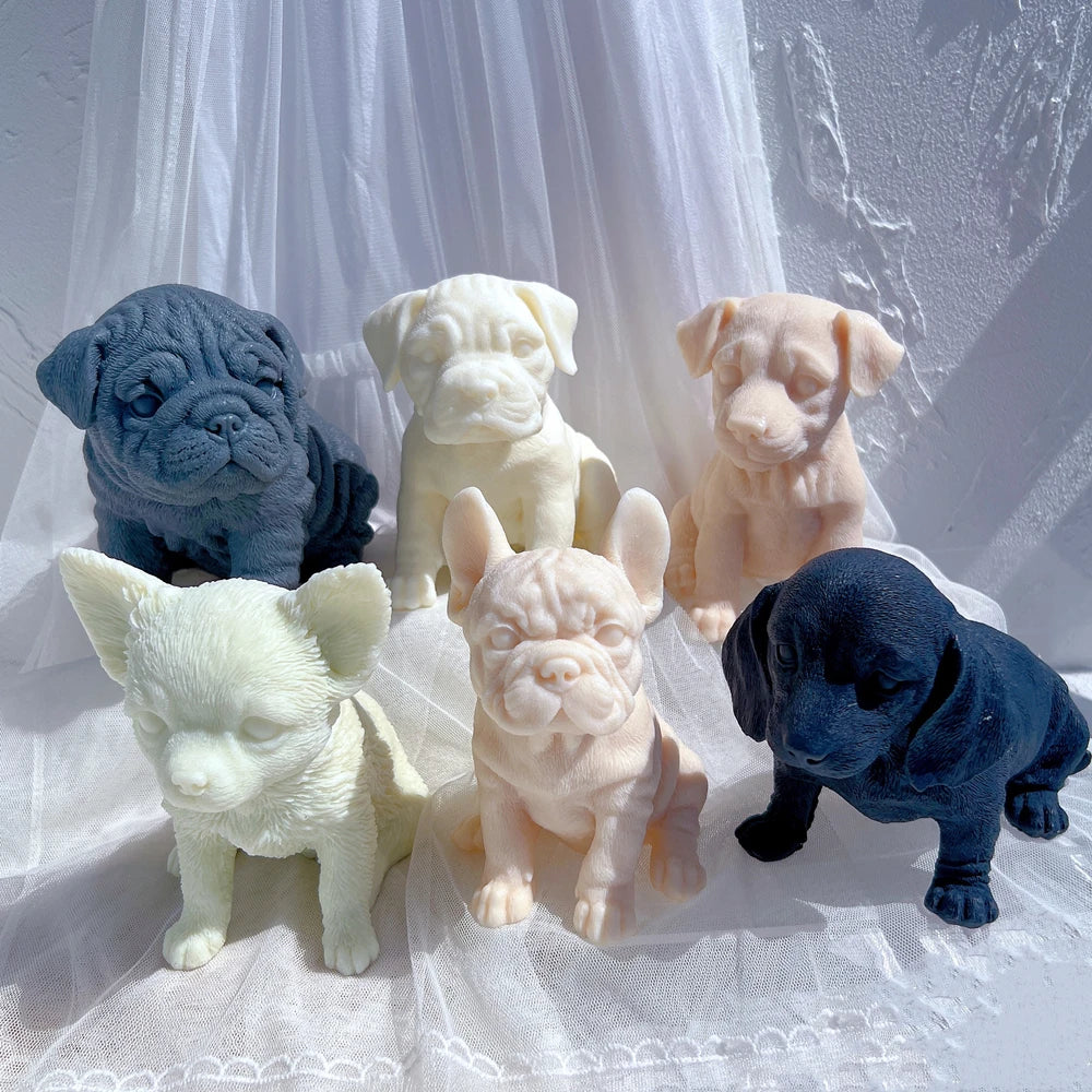 Different Breeds Puppy Candle Mold Animal Puppies Soy Wax Silicone Mould Dog Lover Home Decor