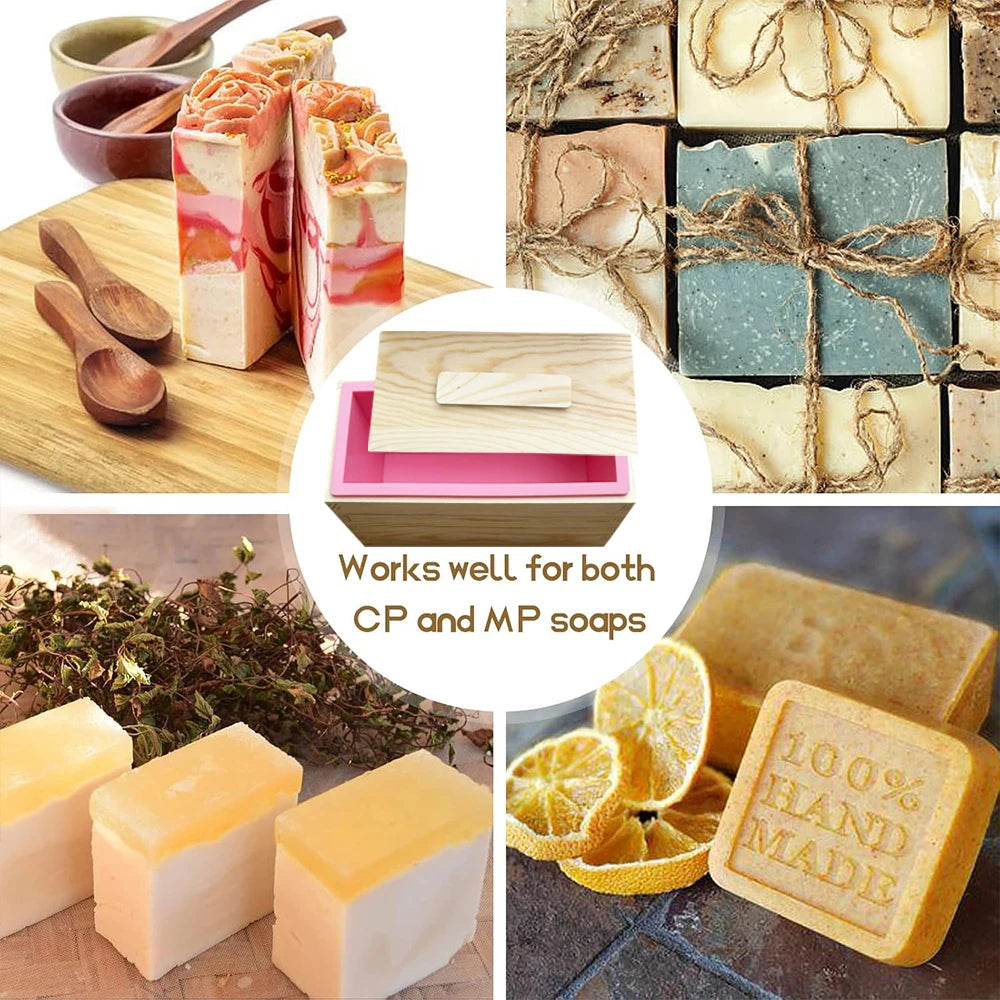 Rectangle Wooden Box Soap Mold Kits 600ml Silicone Soap Mold Flexible Rectangular Loaf Mold DIY Heart Moon Tube Soap Making Tool
