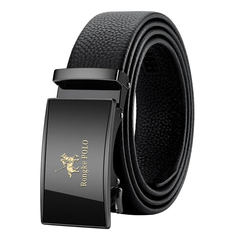 Men's Genuine Leather Belt Automatic Buckle Adjustable for Jeans, Business Wear