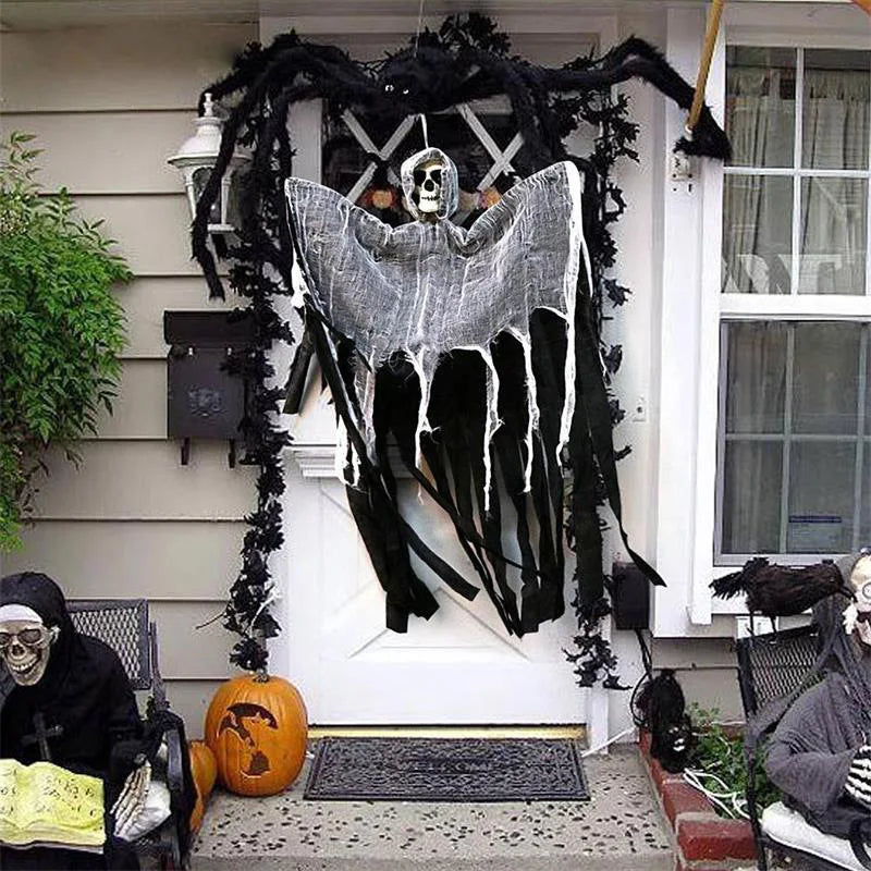 Halloween Hooded Skull Ghost Hanging Decor, 35.4 in (90cm), Cotton