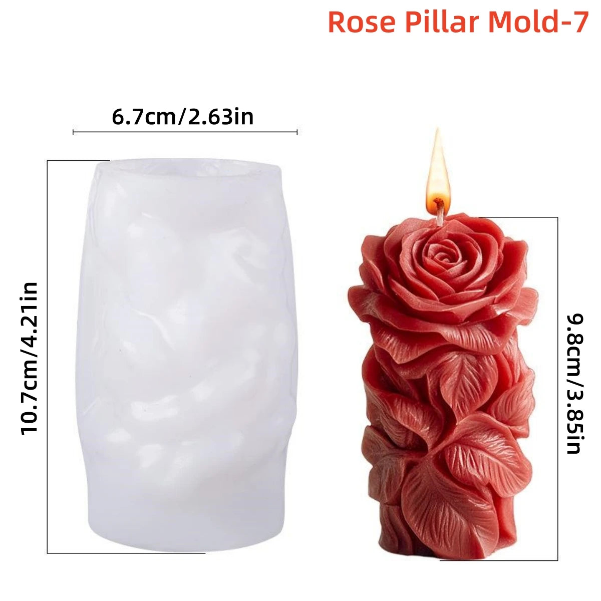 3D Rose Pillar Silicone Candle Mold — 8 Styles for Candles & Soap