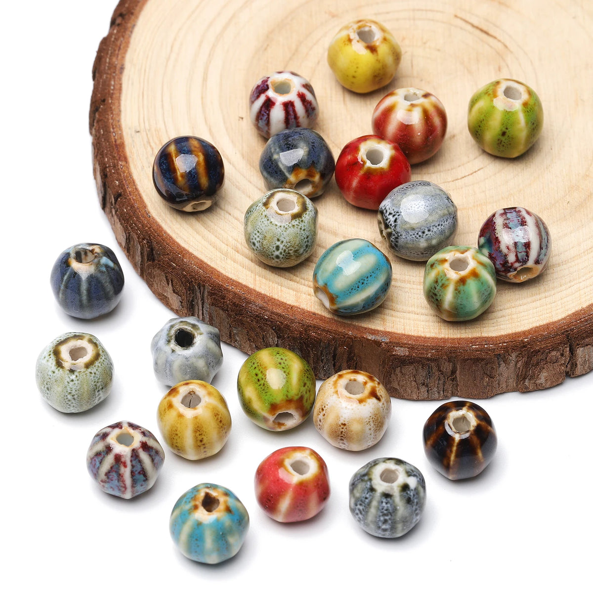 Ceramic Beads Pumpkin Watermelon Pattern Porcelain Fancy Glaze Bracelet Supplies