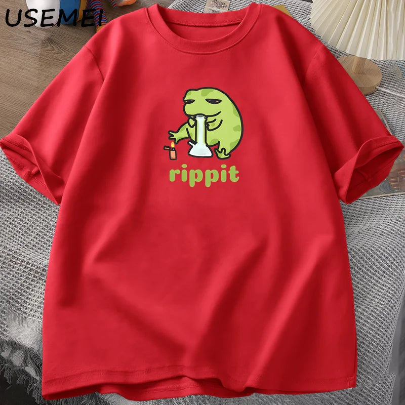 T-Shirt Men's Funny Rippit Frog Graphic Cotton Short Sleeve Streetwear Tee