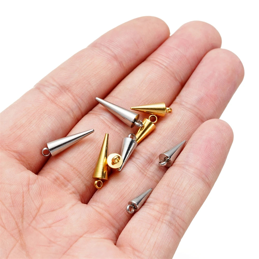 Metal Beads Stainless Steel Cone Charms Retro Spike Pendants Bracelet Supplies