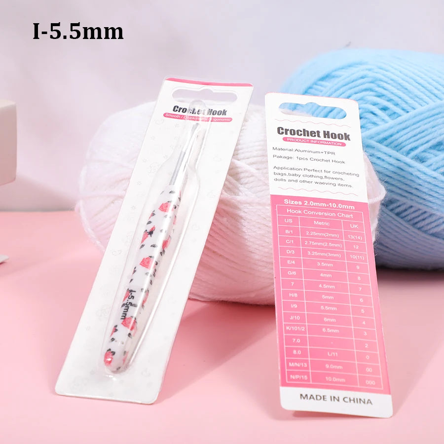 Crochet Hook, Rose Handle with Rubber Grip for Handmade Yarn Projects