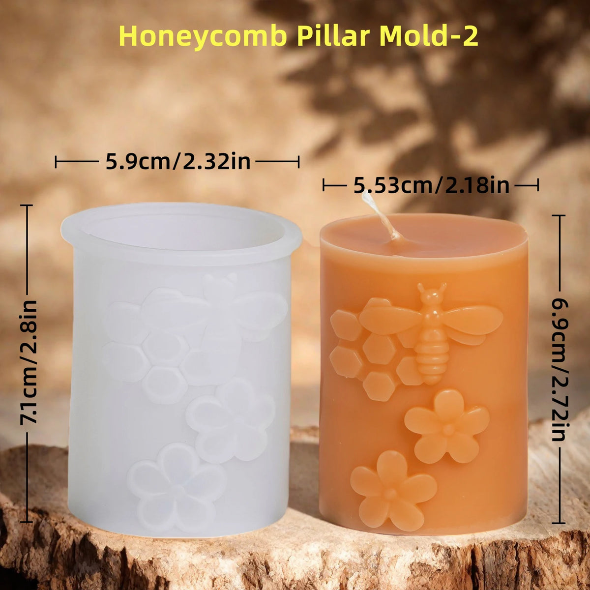 Honeycomb Bee Pillar Candle Mold - Silicone 3D, 6 Styles