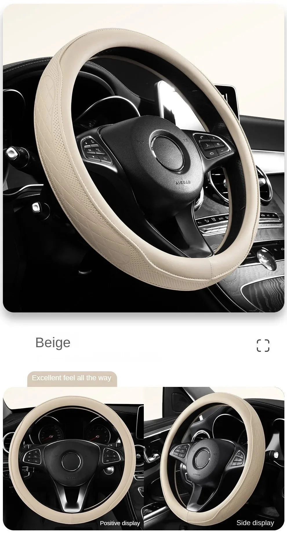 Embossed PU Leather Patchwork Car Steering Wheel Cover Anti-Slip Comfort