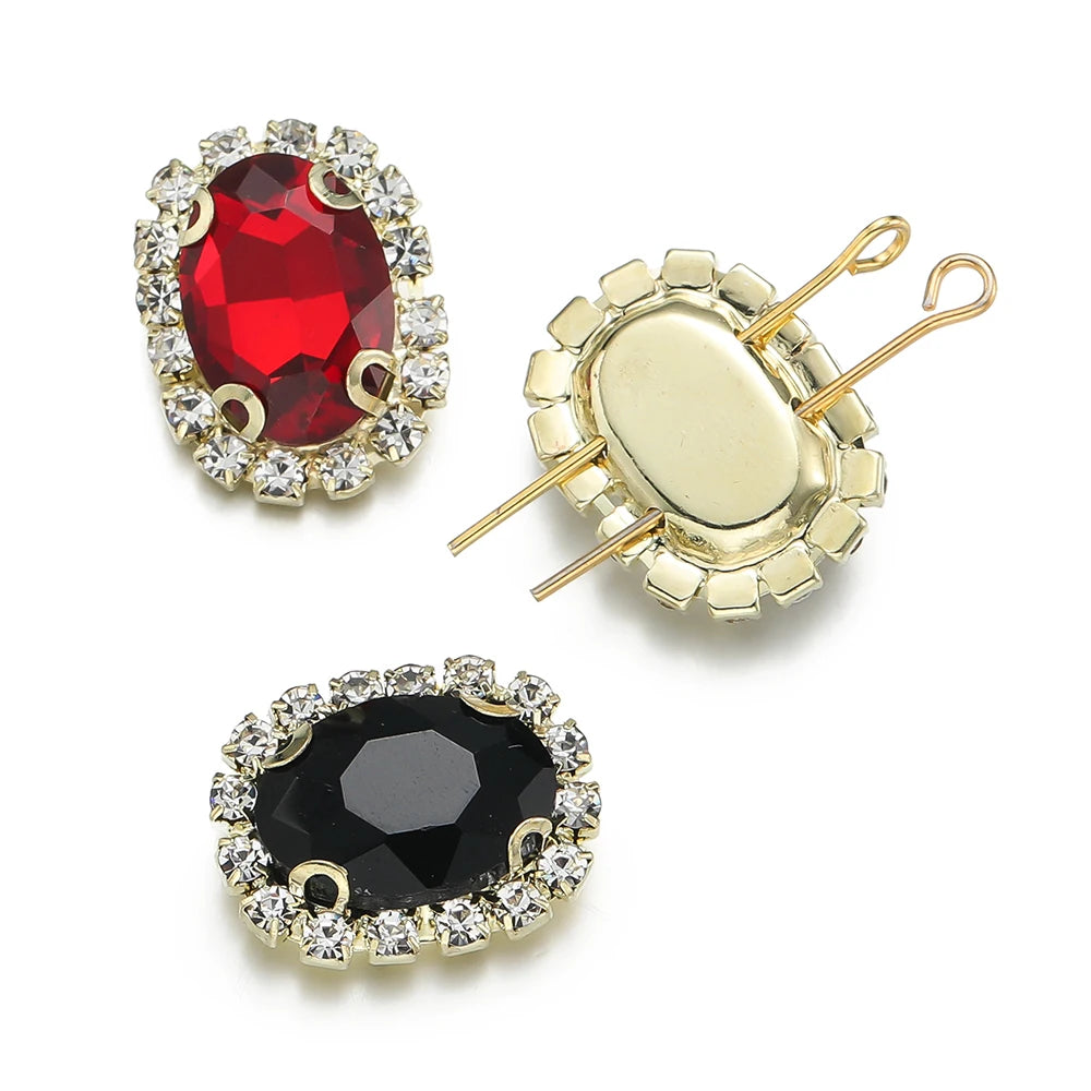 Rhinestone Buttons Oval Four-Hole Sewing Flatbacks DIY Jewelry Making