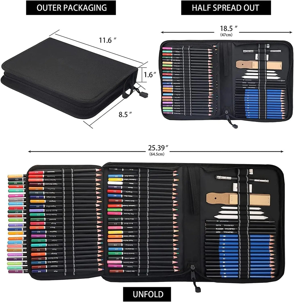 Drawing & Sketching Kit with Portable Travel Case — 58 or 96 Pieces