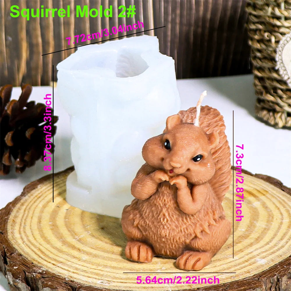 Squirrel & Acorn Candle Mold - Silicone 3D Animal & Nut Molds, 8 Styles