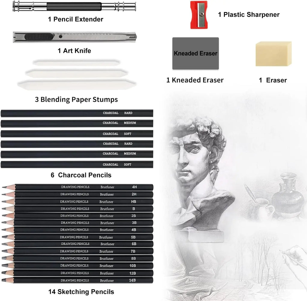 29-Piece Drawing & Sketching Kit with Portable Roll Case