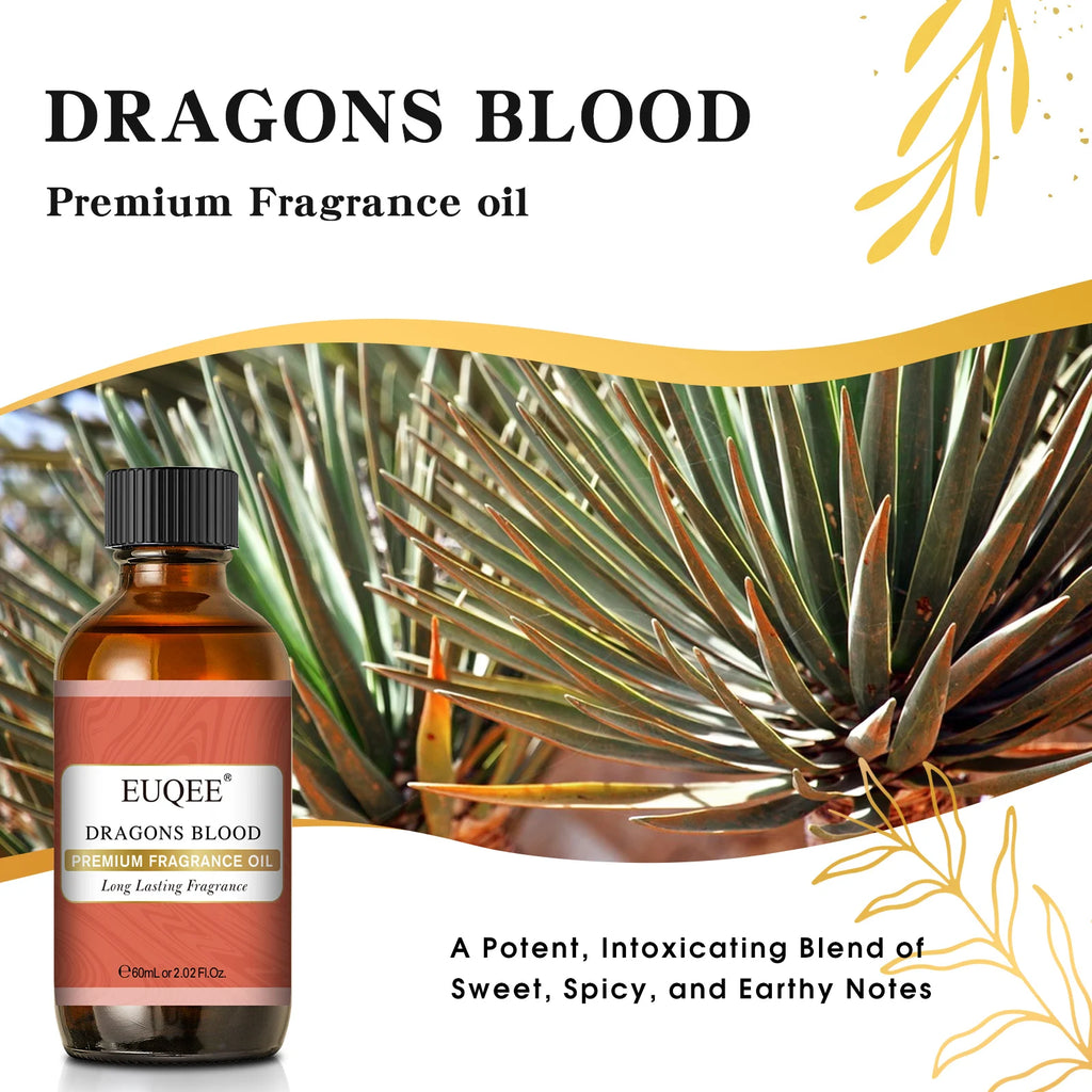 EUQEE 60ml Men's Fragrance Oils with Glass Dropper Leather Dragons Blood Forest Pine Chocolate Aroma Oils For Car Diffusion