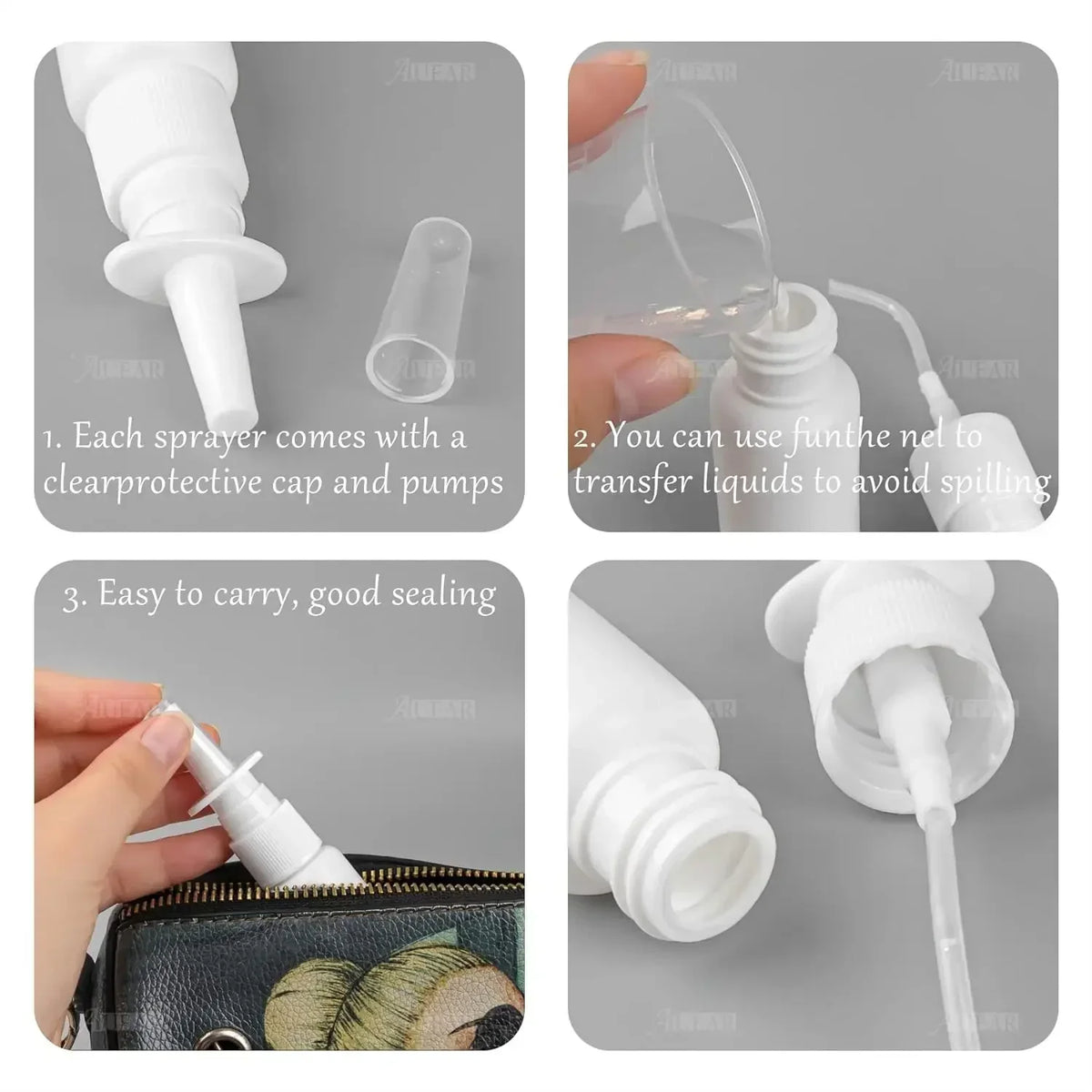 Nasal Spray Bottles Empty White Plastic Refillable Pump Containers 5 Pack