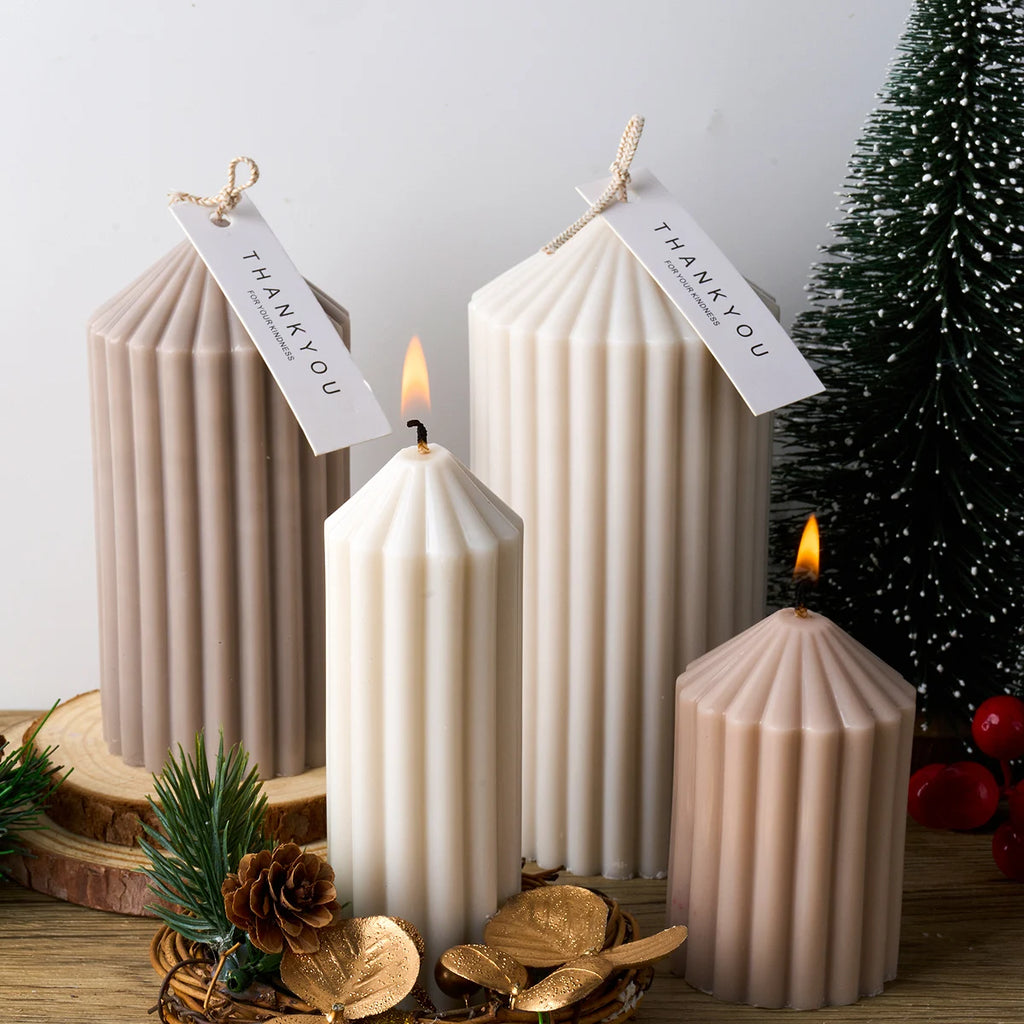 DIY Striped Cylindrical Candle Silicone Mold 3D Church Pointed Aromath Soap Molds Candles Making Tool Wedding Party Decor Gifts