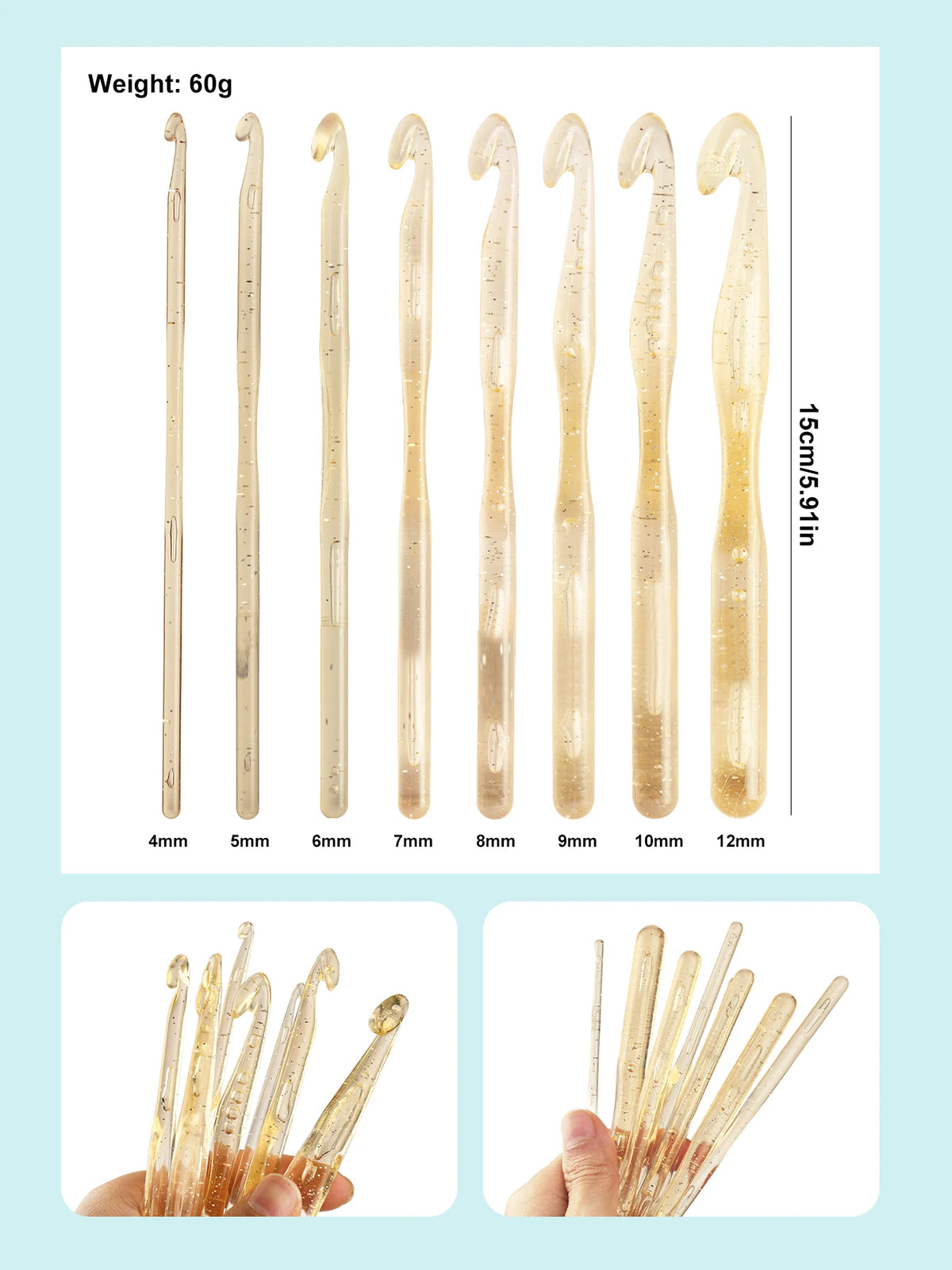 Crochet Hooks, Transparent Crystal-Style Set for Handmade Yarn Crafts