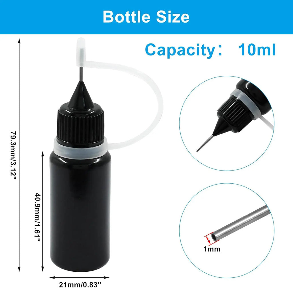 Glue Applicator Bottles Empty Needle Tip with Black Caps 5 Pack