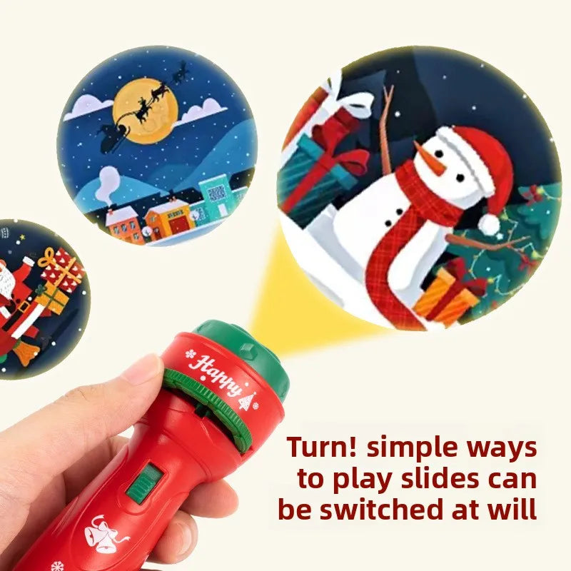 Christmas Cartoon Projection Flashlight  Creative Children Flashlight Toy Projector Baby Toys Bedtime Story Book Toy3-10 Cards