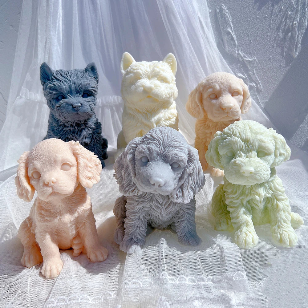 Different Breeds Puppy Candle Mold Animal Puppies Soy Wax Silicone Mould Dog Lover Home Decor