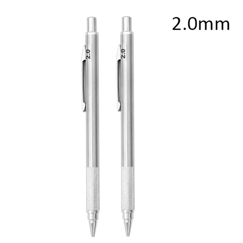 Mechanical Pencil, Metal Anti-Slip Grip, 0.3–2.0mm + Lead Refills