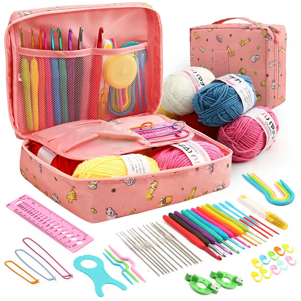 Crochet Kit with Hooks, Yarn & Storage Bag for Beginner Craft Projects
