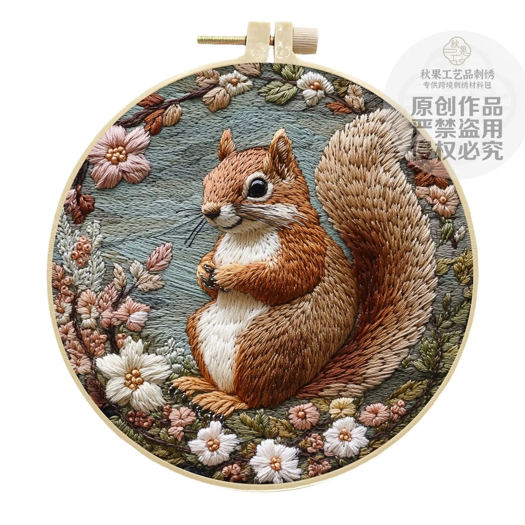Embroidery Kit, Rural Squirrel Design for Beginner Needlework & Home Decor