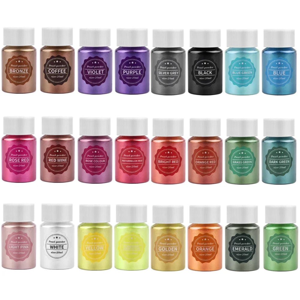 Pearlescent Mica Pearl Powder 10g — 24 Colors for Resin, Candles & Crafts