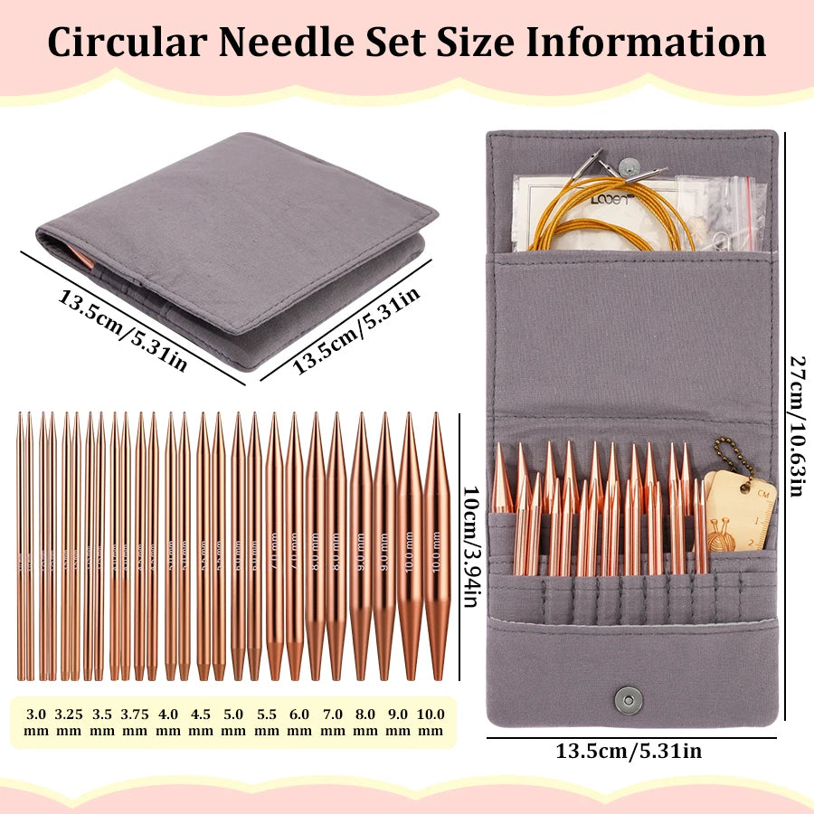 Knitting Needles, Interchangeable Circular Set with Craft Storage Bag