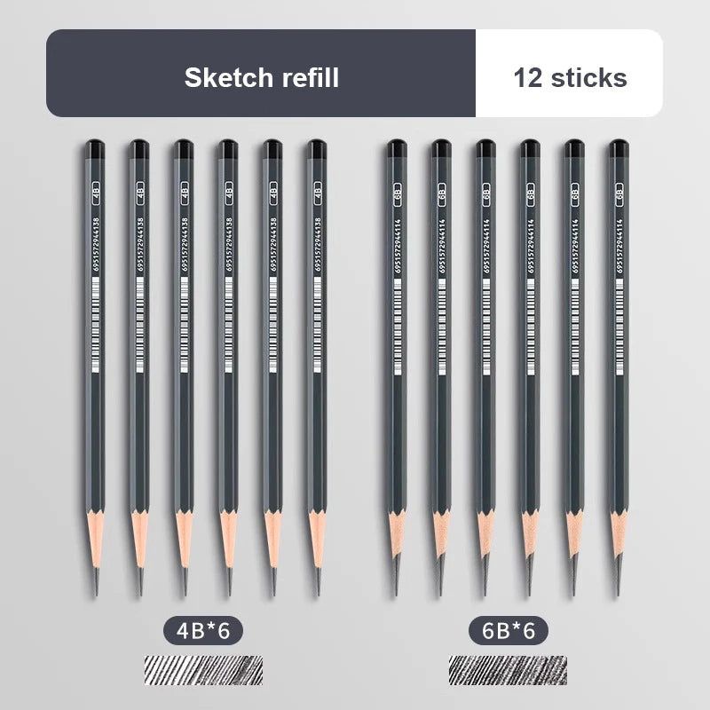 Graphite & Charcoal Sketch Pencil Set — 2H to 14B, 12 or 24 Piece