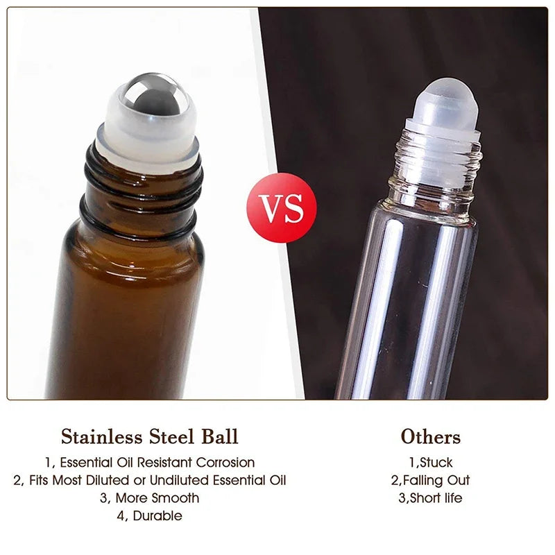 Roll-On Bottles Empty Amber Glass Refillable Sample Vials 10 Pack