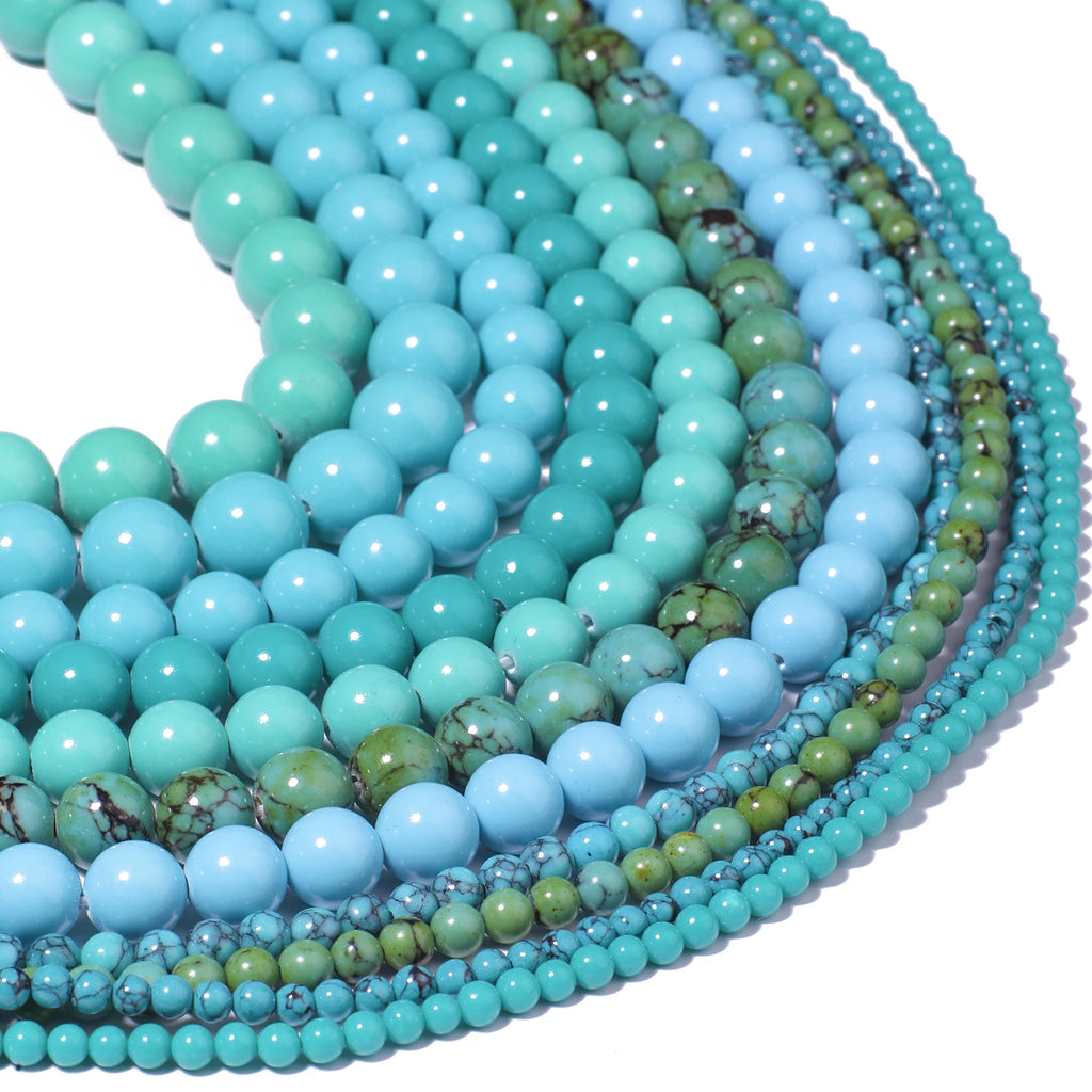 Stone Beads Blue Howlite-Style Smooth Round for DIY Jewelry Making Craft Beads