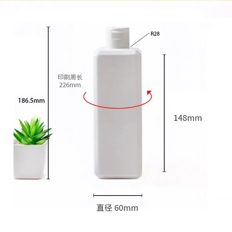 Square bottle measurement diagram showing 7.34 in overall height (186.5 mm), 2.36 in base width (60 mm) and R28 neck designation