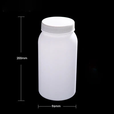 White HDPE bottle size diagram, 7.87 in high by 3.78 in wide (200 by 96 mm)