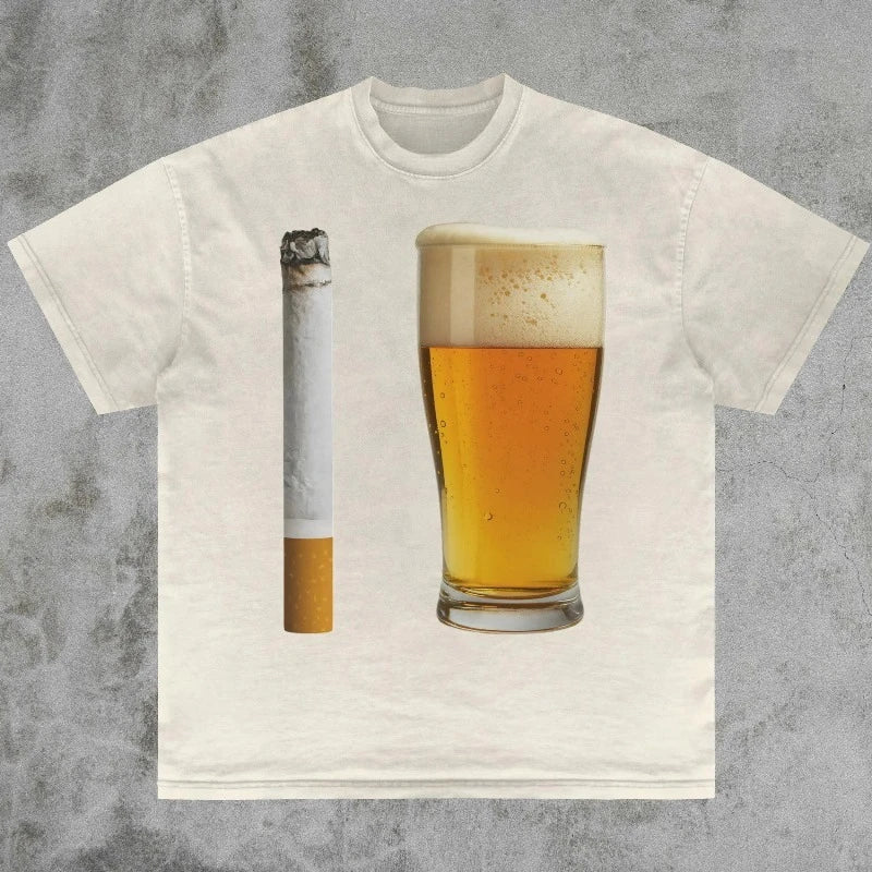 T-Shirt Unisex Beer and Cigarette Funny Offensive Edgy Sarcastic Humor Tee
