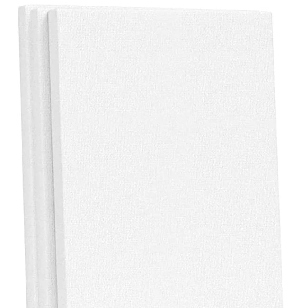 Three white canvases stacked on a white background
