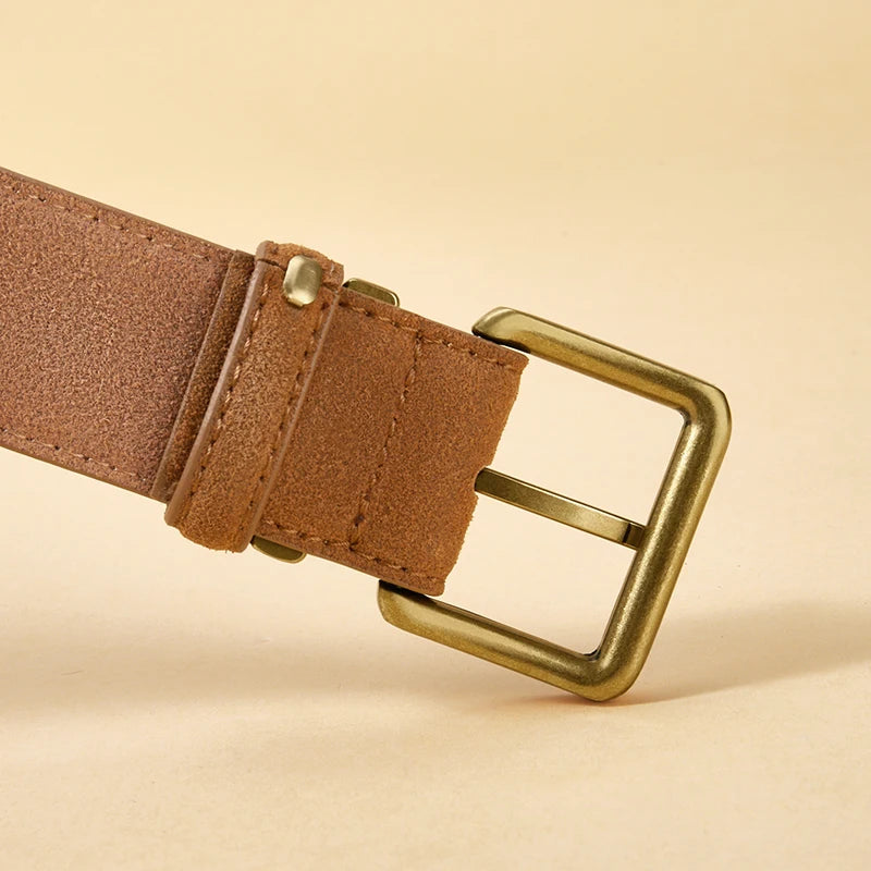 Women's Suede Leather Belt Gold Buckle Vintage Style for Dresses & Jeans