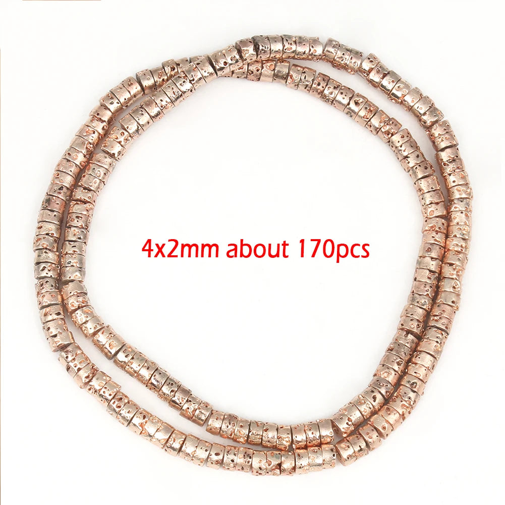 Stone Beads Black Gold Silver Color Volcanic Lava Rondelle Spacer Craft Beads