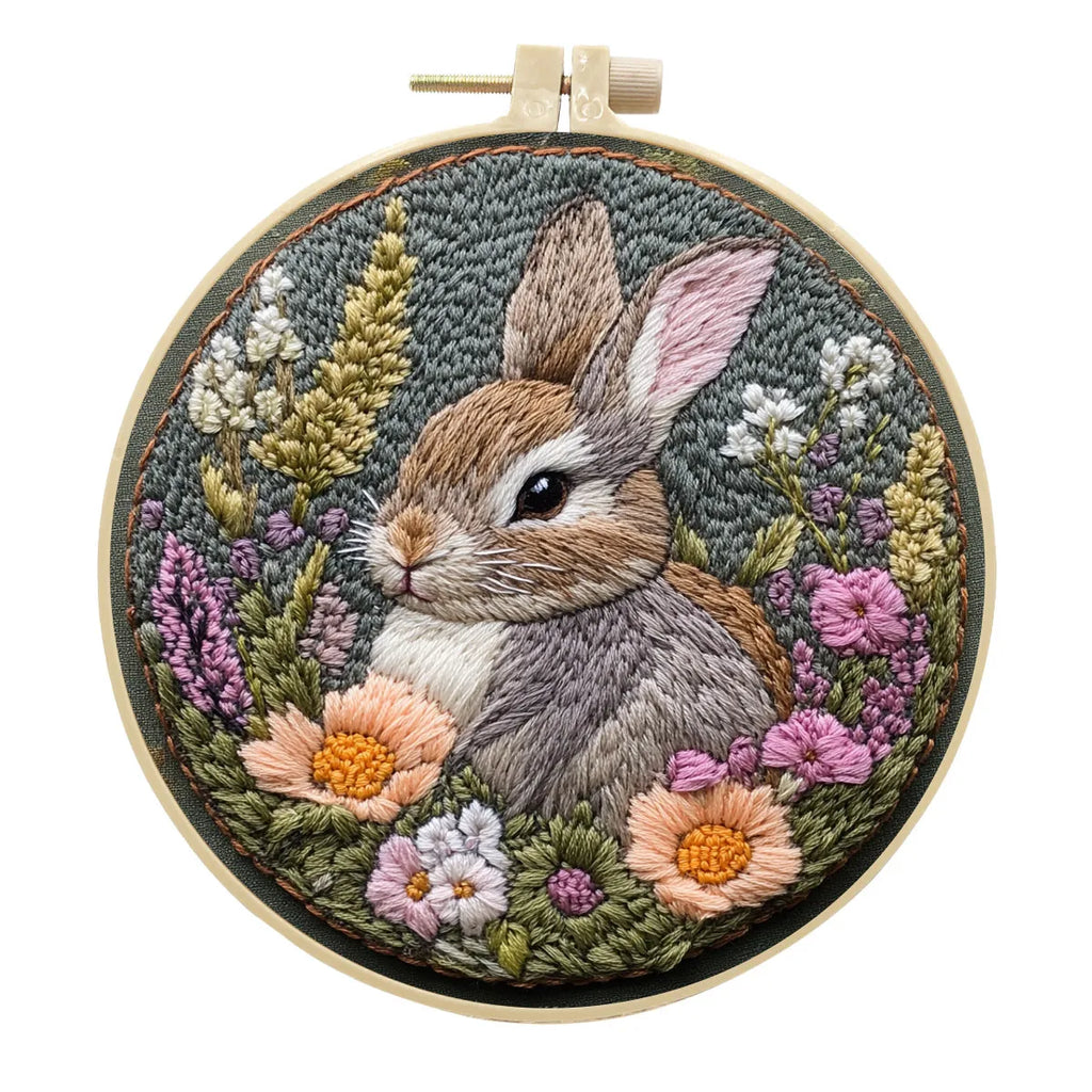 Embroidery Kit, Easter Bunny & Flower Wreath Designs for Handmade Crafts