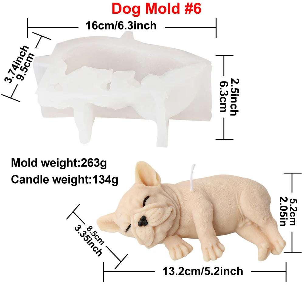Dog Candle Mold - Silicone 3D Animal Molds, 10 Breeds & Styles