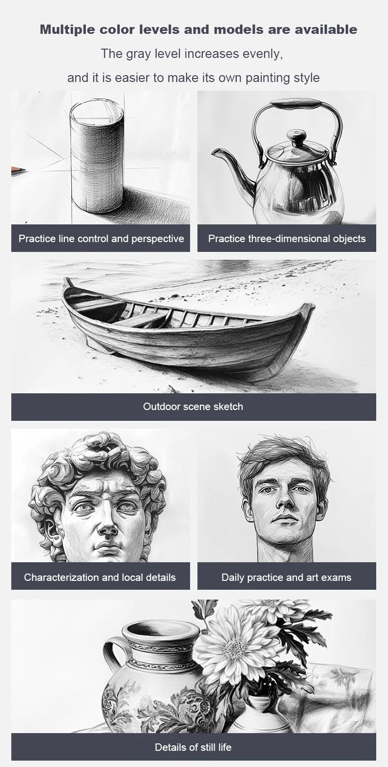 Graphite & Charcoal Sketch Pencil Set — 2H to 14B for Artists & Beginners