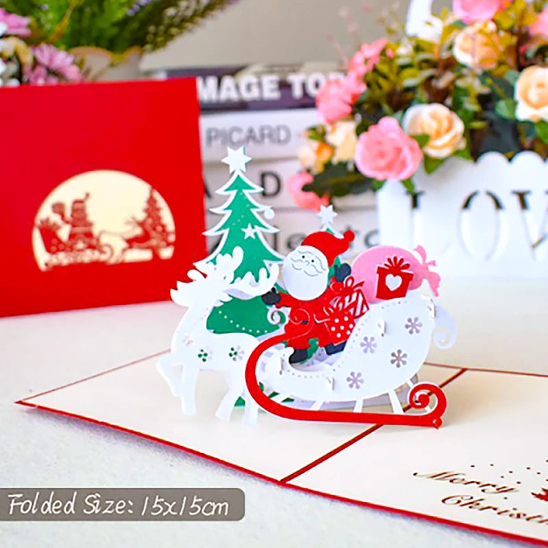 Christmas Card 3D Pop-Up Santa Tree Reindeer Holiday Greeting 36 Designs