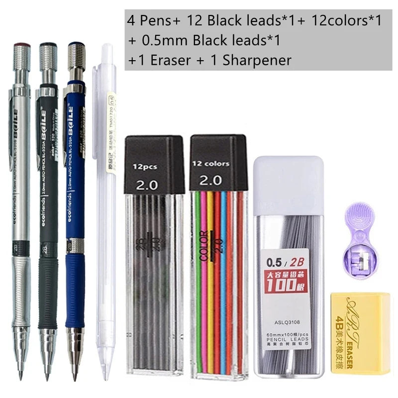2.0mm Mechanical Pencil Set, 2B — Pencils & Lead Refills for Drawing & Sketching